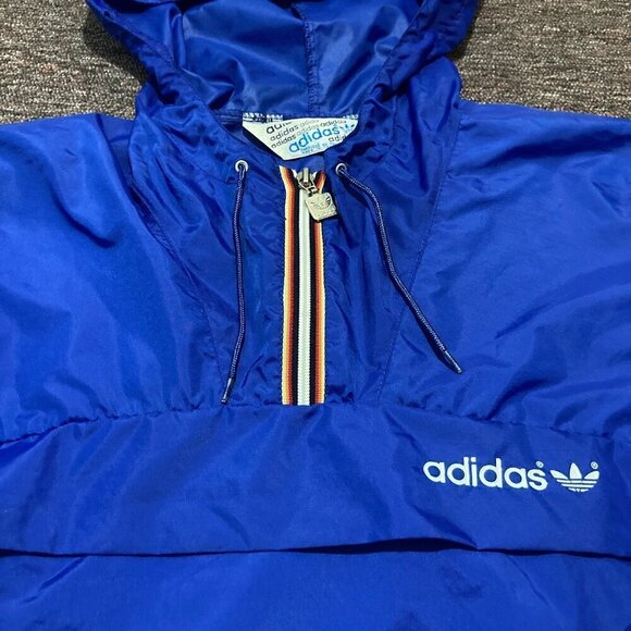 Vintage 80s Adidas Originals Windbreaker Lightweight Hooded Packable Mens Large - Picture 2 of 13